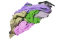Heap of clothing. Pile or stack of colorful dirty messy clothes ready for the laundry isolated on a white background. Clipping