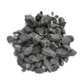 Heap of coal isolated on white, top view. Mineral deposits