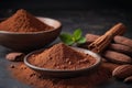 Heap of cocoa powder with cocoa beans Royalty Free Stock Photo