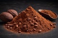 Heap of cocoa powder with cocoa beans Royalty Free Stock Photo