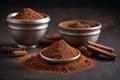 Heap of cocoa powder with cocoa beans Royalty Free Stock Photo