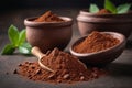 Heap of cocoa powder with cocoa beans Royalty Free Stock Photo