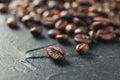 Heap of coffee beans on black background Royalty Free Stock Photo