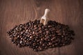 Heap coffee beans on wooden