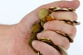 Heap of coins in the hand Royalty Free Stock Photo
