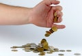 Heap of coins in the hand Royalty Free Stock Photo