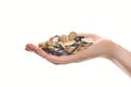 Heap of coins in woman hand Royalty Free Stock Photo