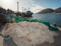 Heap of colorful fishing nets in Port d`Andratx