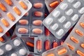 Heap of colorful medical pills in blister packaging