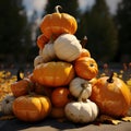 A heap of colorful pumpkins. Pumpkin as a dish of thanksgiving for the harvest