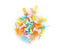 Heap of colorful push pins on white background Royalty Free Stock Photo