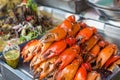 Heap of cooked crabs at asian seafood market