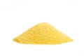 Heap of cornmeal on a white background with copy space Royalty Free Stock Photo