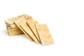 Heap of cracker biscuits on a white background Royalty Free Stock Photo