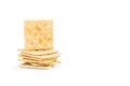 Heap of cracker biscuits on a white background Royalty Free Stock Photo