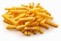 Heap of crispy golden crinkle cut potato chips