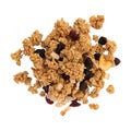 heap crunchy granola isolated on white background