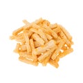 Heap crunchy wheat ruddy spicy sticks croutons isolated on white background.