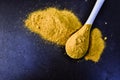 heap of curcuma powder isolated on Black background