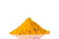 Heap of curcuma turmeric spice isolated on white background