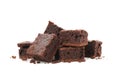 Heap of delicious chocolate cake slices isolated on background