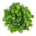 Heap of diced green. onion, a set of three types. Isolate on a white background, top view.