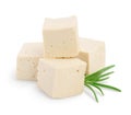 Heap of diced tofu cheese isolated on white background with clipping path and full depth of field, Royalty Free Stock Photo