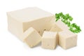 Heap of diced tofu cheese isolated on white background with clipping path and full depth of field, Royalty Free Stock Photo