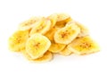 Heap of dried banana chips snack over white Royalty Free Stock Photo