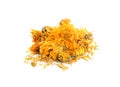 Heap of dried calendula flowers on white background Royalty Free Stock Photo