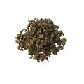 Heap of dried herbal tea leaves isolated on white. Top view of tea Milky Oolong Royalty Free Stock Photo