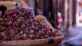 Heap of dried Moroccan roses at the food market in Marrakesh, Morocco