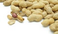 Heap of dried peanuts with peeled, Monkey nuts, Groundnuts, Isolated on white background