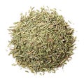 Heap of dried rosemary on a white background. Top view Royalty Free Stock Photo