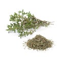 Heap of dried Thyme and fresh thyme twigs