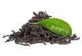 Heap of dry black tea with green tea leaf isolated on a white background Royalty Free Stock Photo