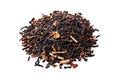 Heap of dry black tea leaves isolated on transparent background. Top view. Royalty Free Stock Photo