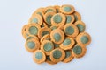 Heap of dry compound fish feed wafers