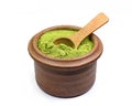 Heap of dry young barley or wheat grass powder in a bowl isoolated. Royalty Free Stock Photo