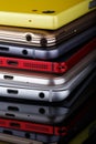Heap of electronical devices close up - smartphones