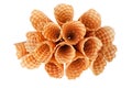 Heap of empty crispy ice-cream waffle cones on white background isolated closeup top view Royalty Free Stock Photo