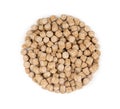 Heap extruded granules of wheat bran isolated on a white background top view