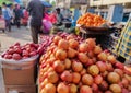 Heap of farm fresh Pomegranates kept on a cart for sale in a Indian fruit market Royalty Free Stock Photo