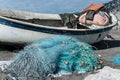 Heap of fishing nets on the beach Royalty Free Stock Photo