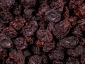 Heap of freeze dried blackcurrants isolated on white background. Top view