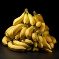 Heap of fresh bananas on black background. Generative AI Royalty Free Stock Photo