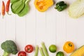 Heap of fresh fruits and vegetables on wooden background Royalty Free Stock Photo