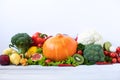 Heap of fresh fruits and vegetables on wooden background Royalty Free Stock Photo