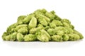 Heap of fresh green hops isolated on white background.