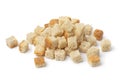 Heap of fresh natural croutons close up on white background